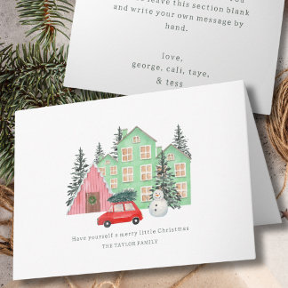 tarjeta de Navidad alegre cottage acuarela inviern