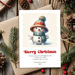 Tarjeta de Navidad alegre de hombre de nieve en ac
