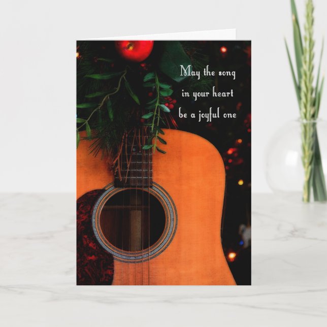 Tarjeta de Navidad alegre de la guitarra acústica (Anverso)