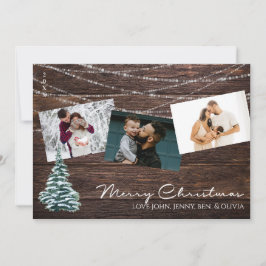 Tarjeta de Navidad alegre de madera rústica con 3 