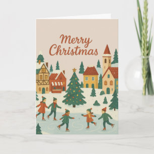 Tarjeta de Navidad alegre de pueblo invernal capri