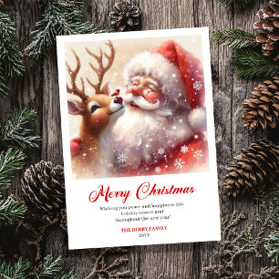 Tarjeta de Navidad alegre de Santa Claus y Rudolph
