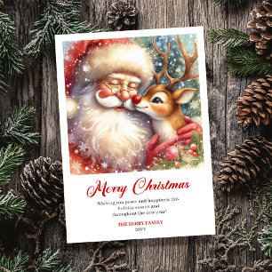 Tarjeta de Navidad alegre de Santa Vintage con Rud