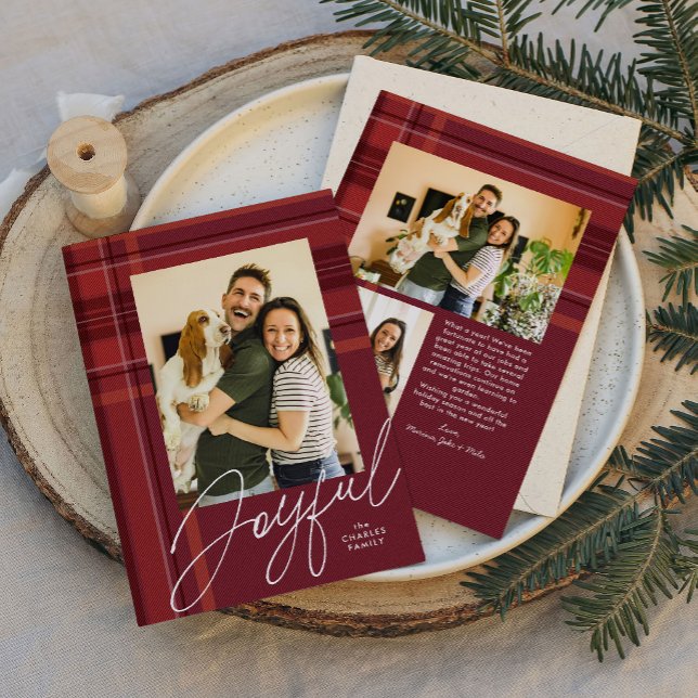 Tarjeta de Navidad alegre en cuadros rojos (Subido por el creador)