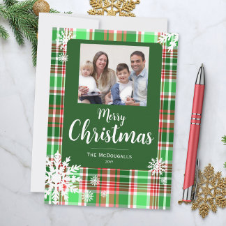 Tarjeta de Navidad Alegre Foto Rojo Verde Nevado