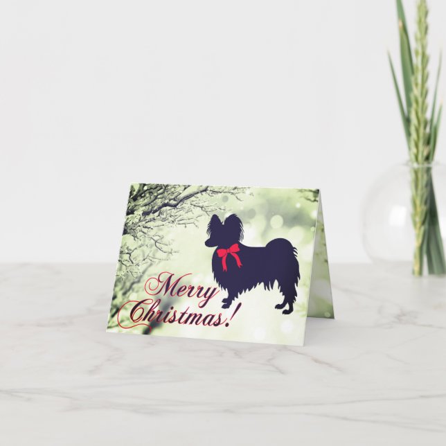 Tarjeta de Navidad alegre para perro Papillon (Anverso)