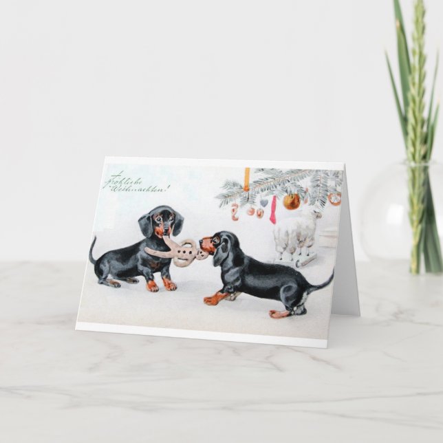 Tarjeta de Navidad alemana del Dachshund del (Anverso)