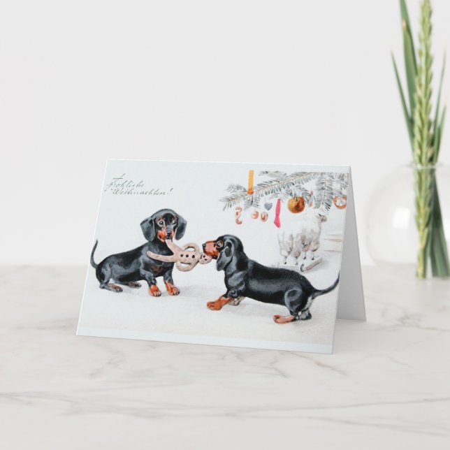 Tarjeta de Navidad alemana del Dachshund del (Anverso)