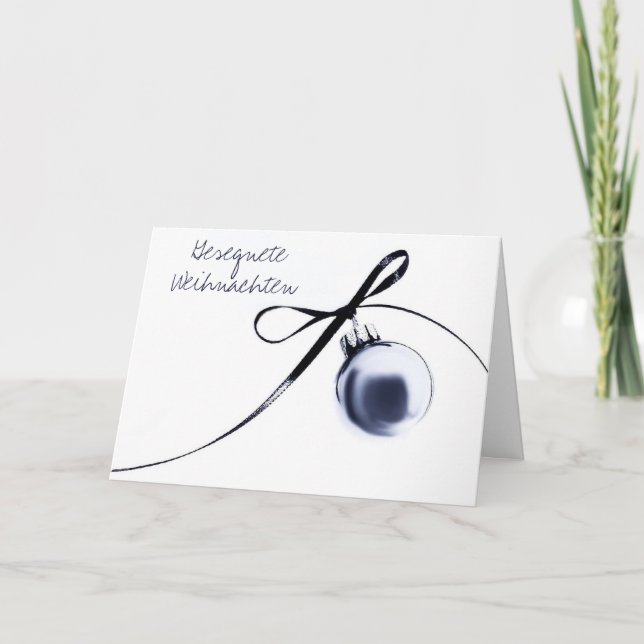 Tarjeta de Navidad alemana del ornamento azul (Anverso)