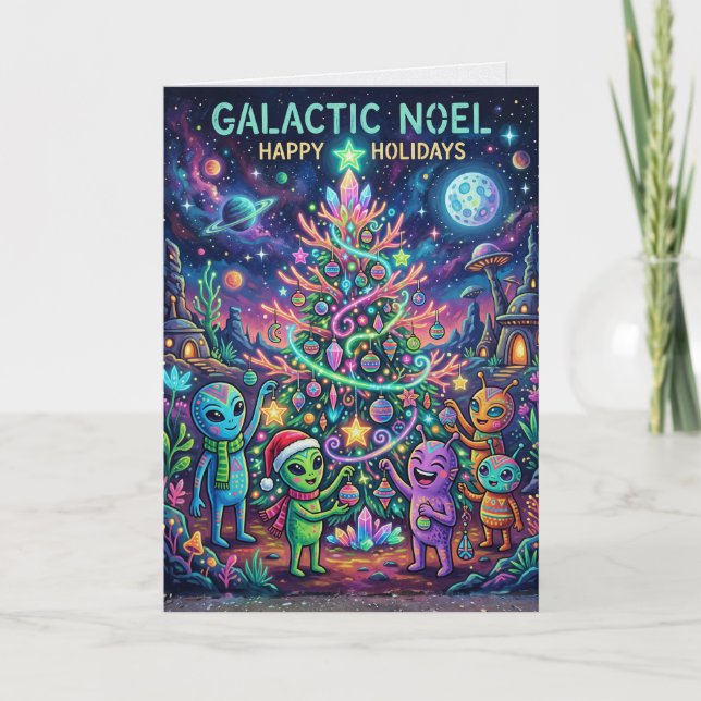 Tarjeta de Navidad alienígena de Galactic Noel (Anverso)