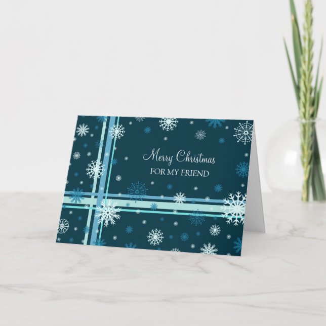 Tarjeta de Navidad Amigo Merry Blue Snowflakes (Anverso)
