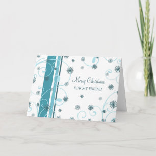 Tarjeta de Navidad Amigo Merry Blue White Snowflak