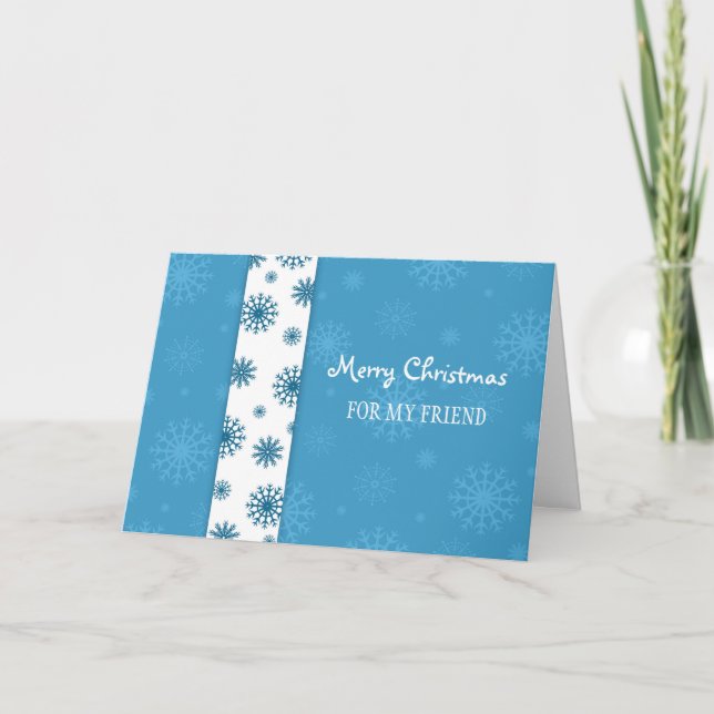 Tarjeta de Navidad Amigo Merry Blue White Snowflak (Anverso)