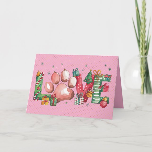 Tarjeta de Navidad Amor Navideño de Mascotas Pata (Anverso)