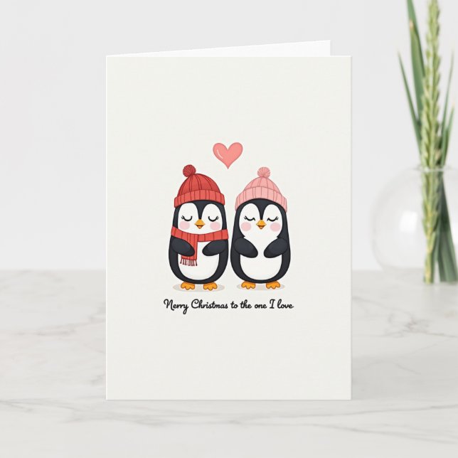 Tarjeta de Navidad Amor Pingüinos (Anverso)