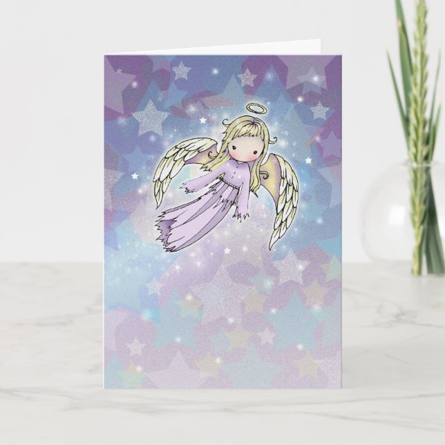 Tarjeta de Navidad Ángel de Lavanda en las Estrell (Anverso)