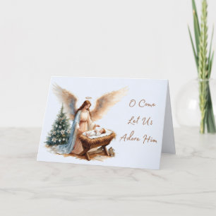Tarjeta de Navidad Ángel y Pesebre Adóralo