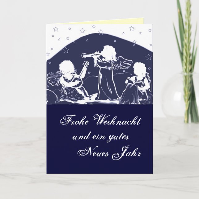 Tarjeta de navidad: Ángeles musizieren azul (Anverso)