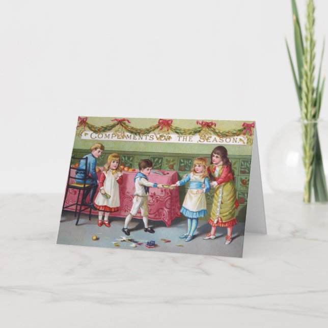 Tarjeta de Navidad antigua | Niños (Anverso)