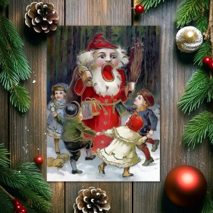 Tarjeta de Navidad antigua y extraña de Santa Casc