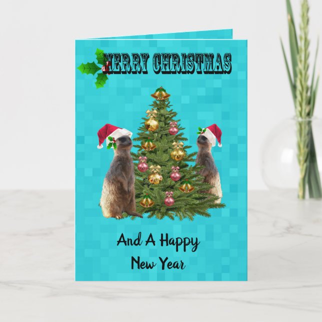 Tarjeta de Navidad Aqua Blue Meerkat, (Anverso)