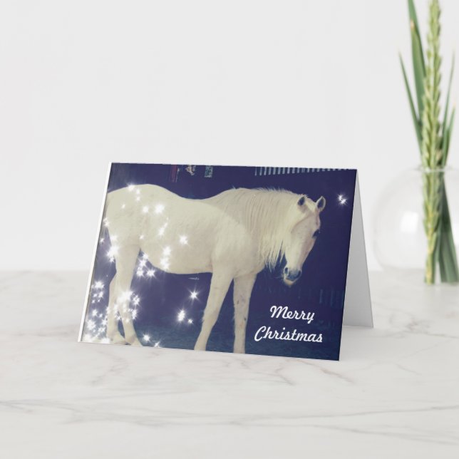 Tarjeta de Navidad árabe blanca del caballo (Anverso)