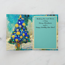 Tarjeta de Navidad árboles azules y dorados estili