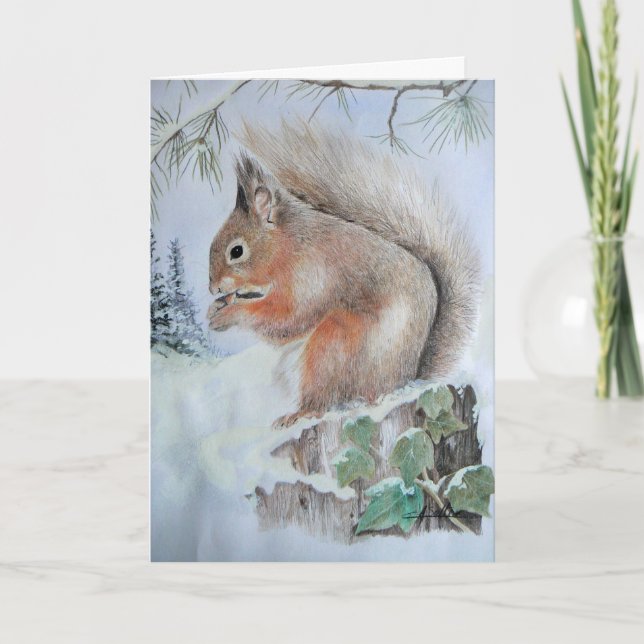 Tarjeta de Navidad - ardilla roja (Anverso)