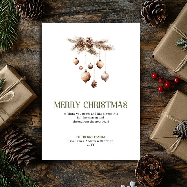 Tarjeta de Navidad artística ornamentada elegante  (Artistic Christmas Ornament Earthy Elegant Card)