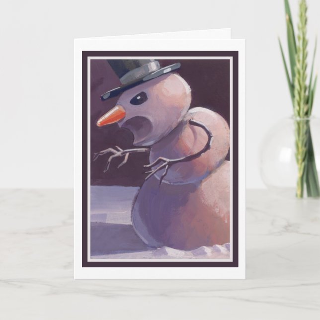 Tarjeta de Navidad asustadiza del muñeco de nieve (Anverso)