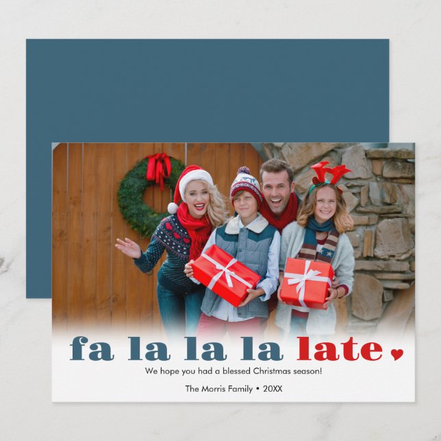 Tarjeta de Navidad atrasada Fa la la late (Anverso / Reverso)