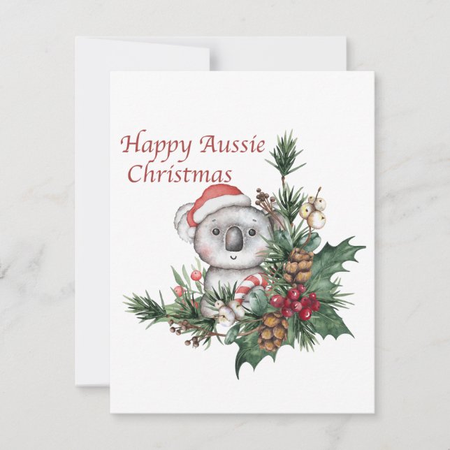 Tarjeta de Navidad australiana feliz con koala (Anverso)