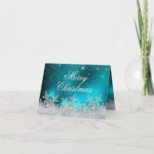 Tarjeta de Navidad azul cristal de copo de nieve