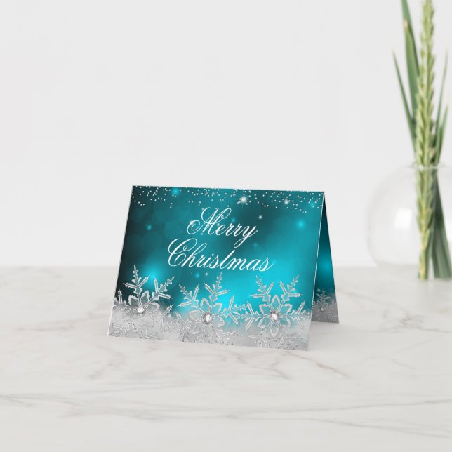 Tarjeta de Navidad azul cristal de copo de nieve (Anverso)