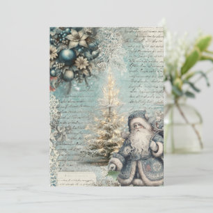 Tarjeta de Navidad Azul de Estilo Vintage Único