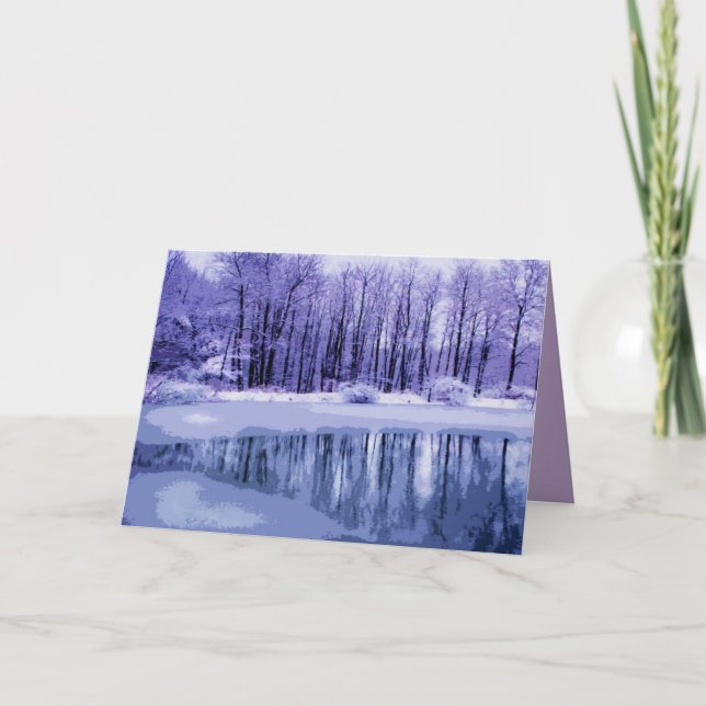 Tarjeta de Navidad azul de la charca del invierno (Anverso)