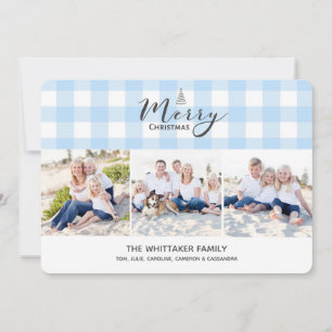 Tarjeta de Navidad azul de la guinga 3-Photo