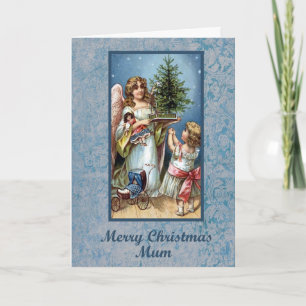 Tarjeta de Navidad azul de la mamá