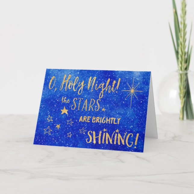 Tarjeta de Navidad azul de la noche de O del oro (Anverso)