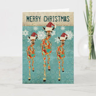 Tarjeta de Navidad azul de las jirafas azules y