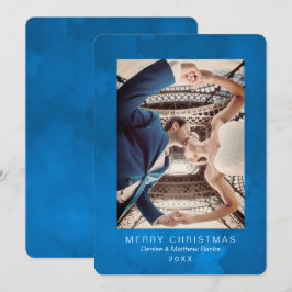 Tarjeta de Navidad azul de nebulosas crocus en acu