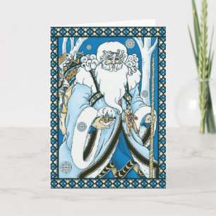 Tarjeta de Navidad azul de Santa del vintage