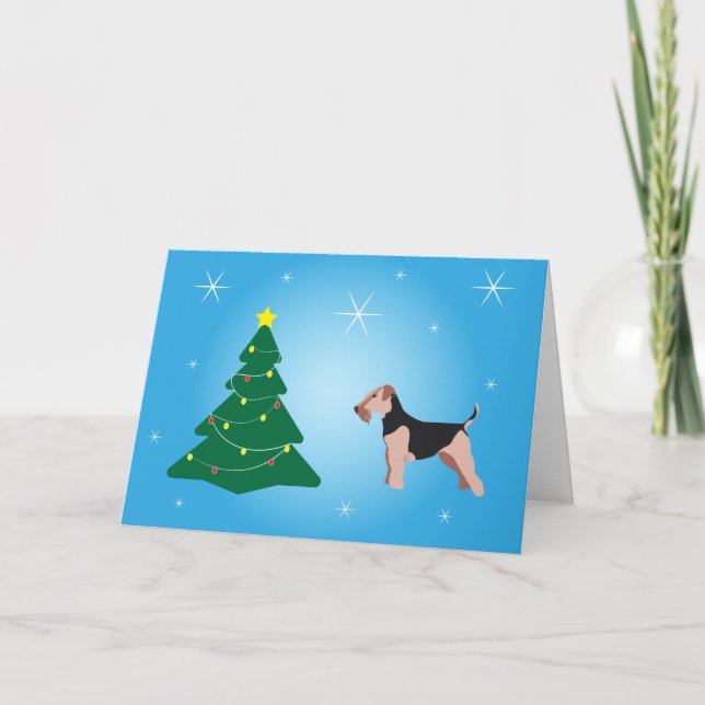 Tarjeta de Navidad azul de Terrier Galés (Anverso)