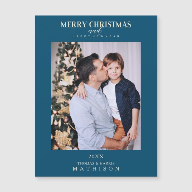 Tarjeta de Navidad Azul Moderna y Sofisticada para (Anverso)