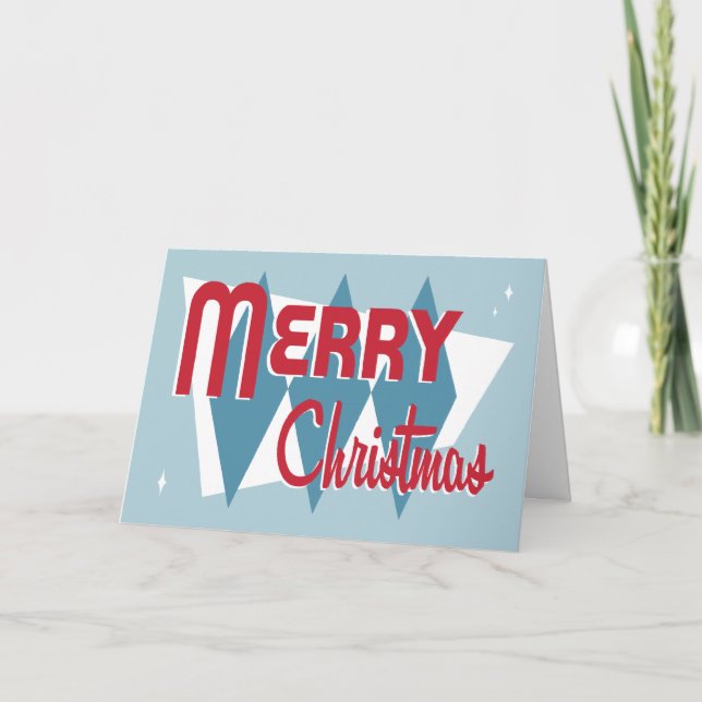 Tarjeta de Navidad azul retra (Anverso)