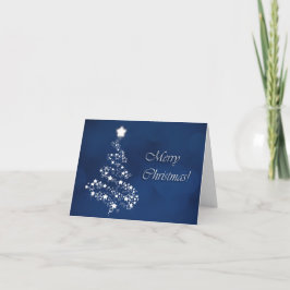 Tarjeta de navidad azul y blanco con oración