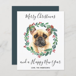 Tarjeta de navidad barata de perro Bulldog francés