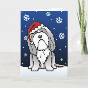 Tarjeta de Navidad barbuda del collie de Kawaii