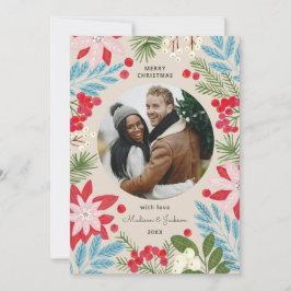 Tarjeta de Navidad beige floral