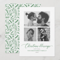 Tarjeta de Navidad Bendiciones Verde Letra Múltipl